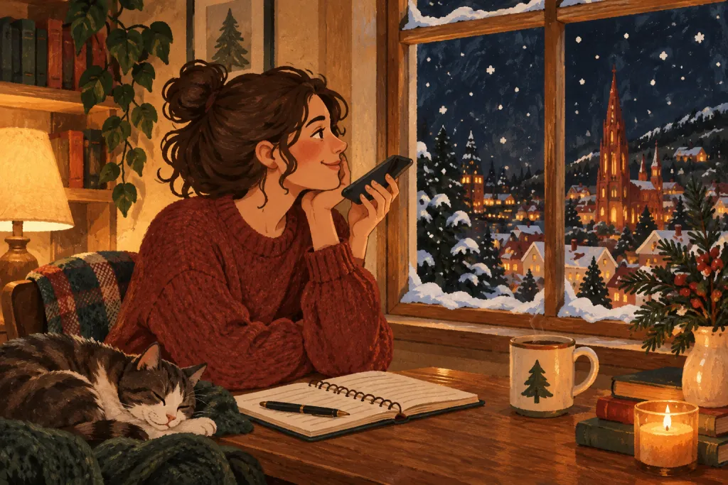 A personal voice message being recorded by a snowy window