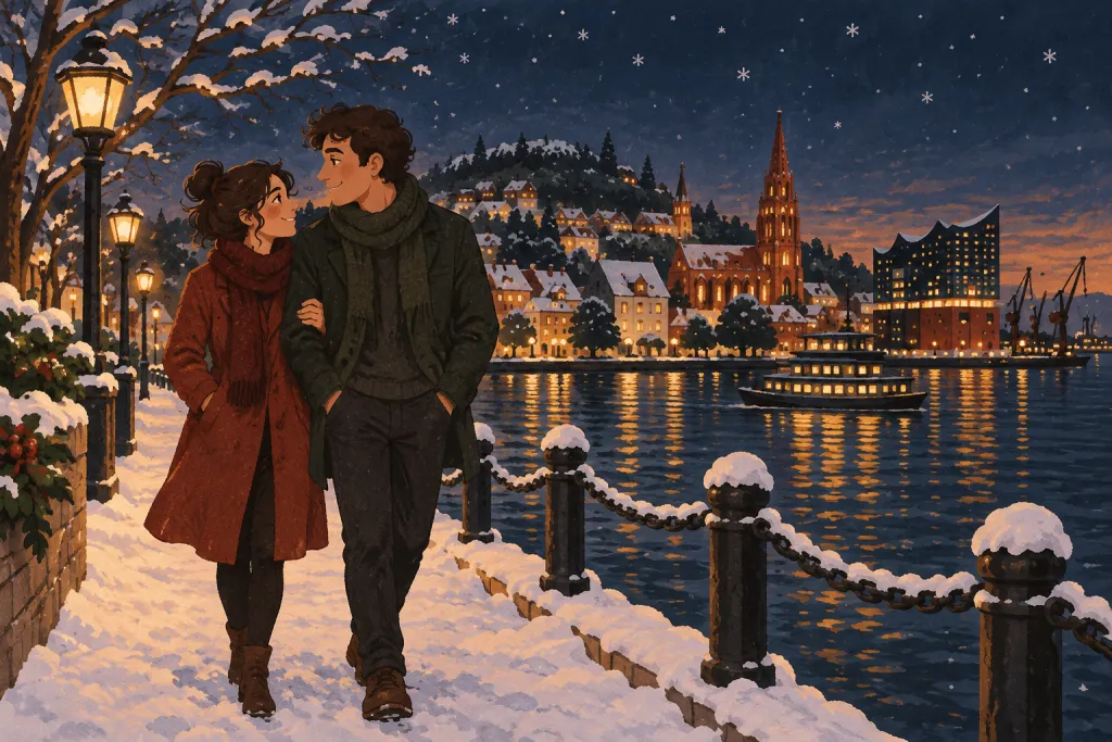 Two people enjoying a winter walk together