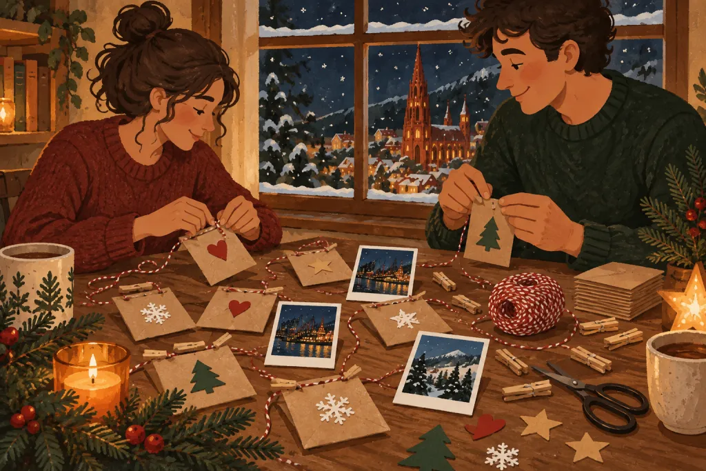 Small paper envelopes and photos for a homemade advent calendar