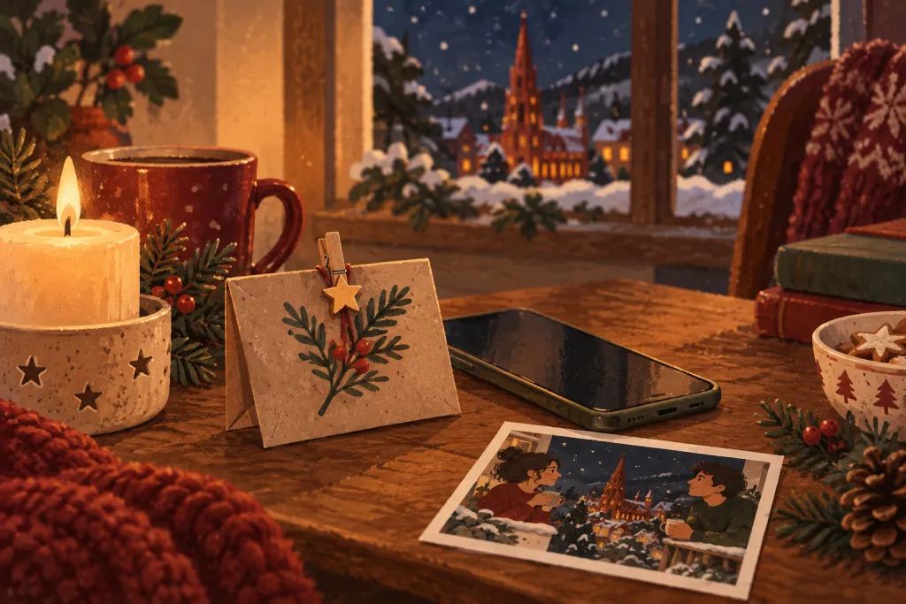A paper surprise and a smartphone together, one analog and one digital Advent