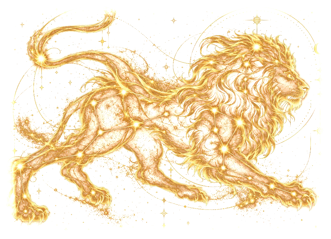Golden constellation of Leo, with the stars and lines of the constellation